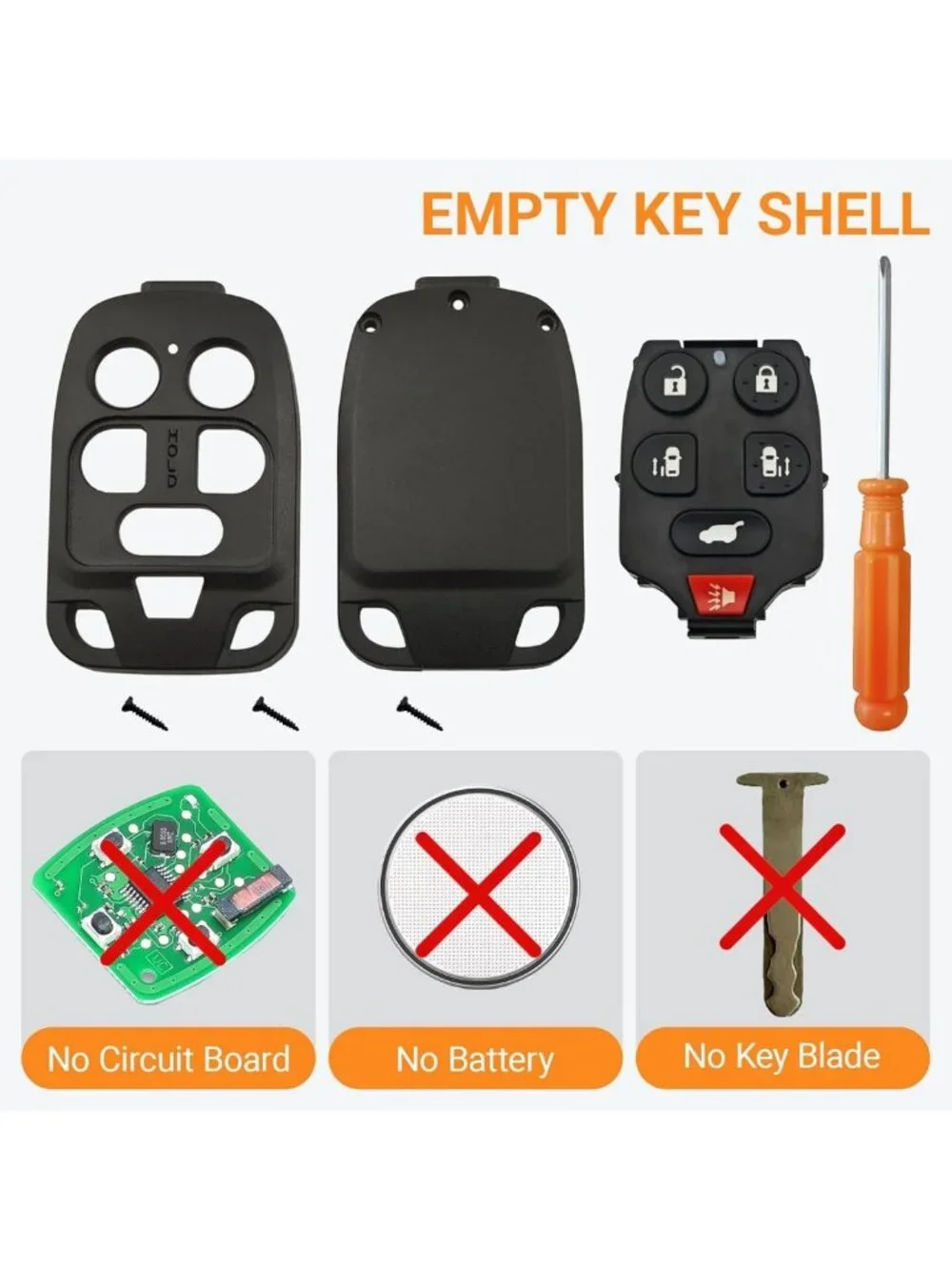 Upgraded Key Fob Case Shell for Honda Odyssey 2011-2013 - 6 Button Keyless Entry